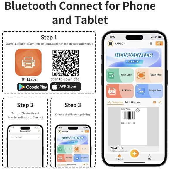 Portable 3” Thermal Label Maker Printer Bluetooth Wireless w/ Tape Barcode Ship - Picture 8 of 9